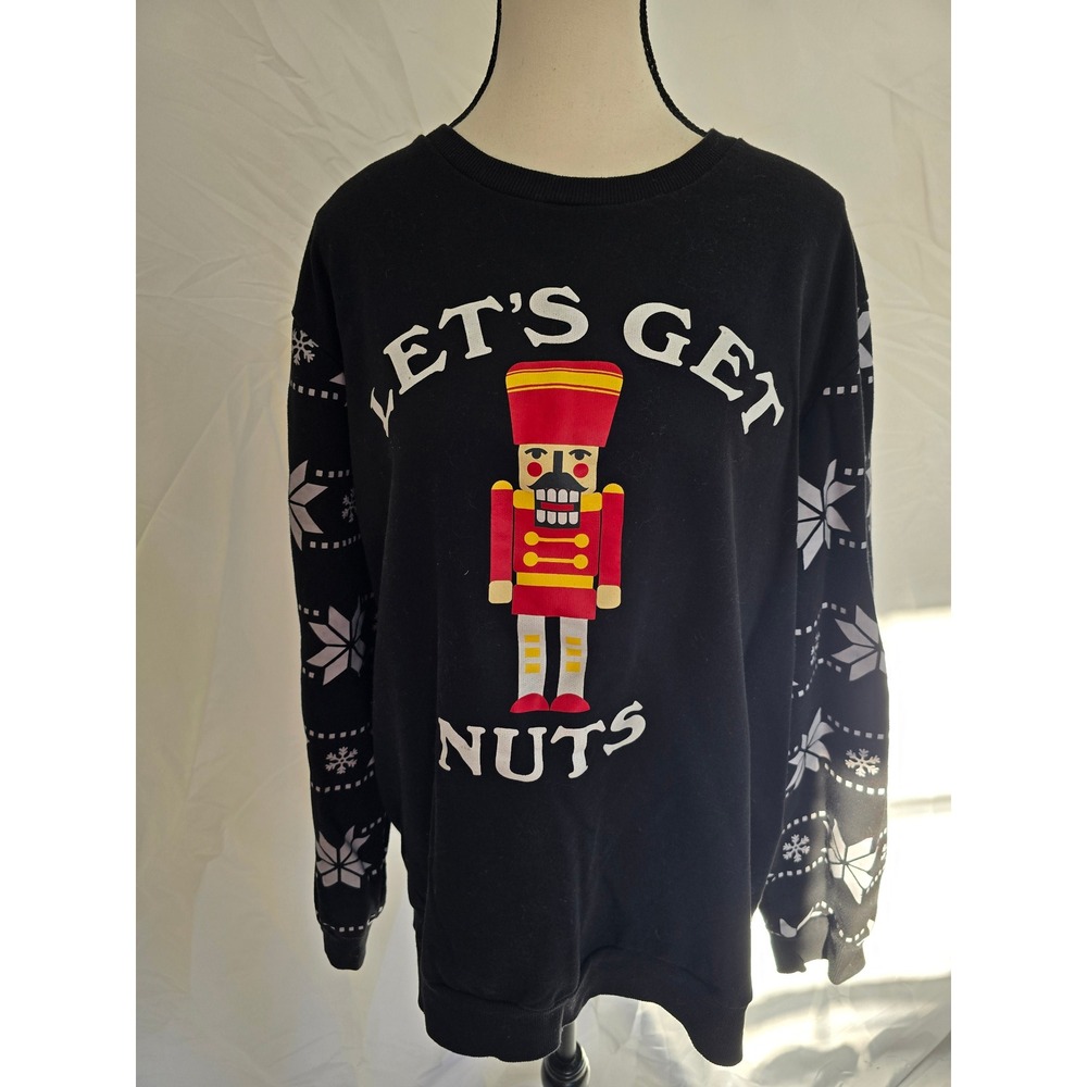 Womens Plus Size 2XL Black Nutcracker Lets Get Nuts Christmas Holiday Sweatshirt